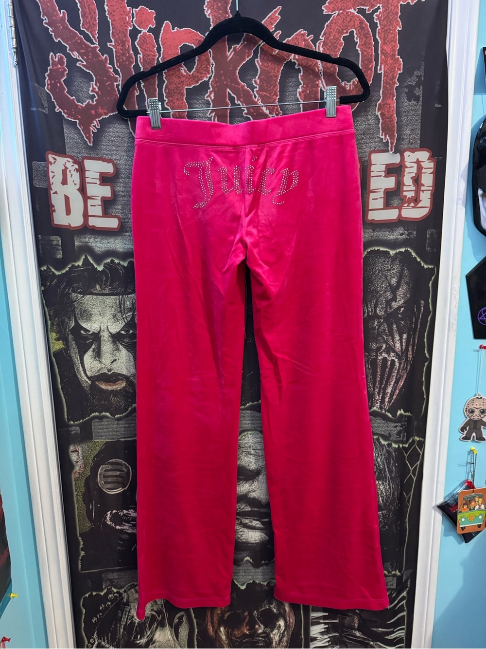 Juicy Couture Hot Pink Velour Track Pants with Rhinestone Logo